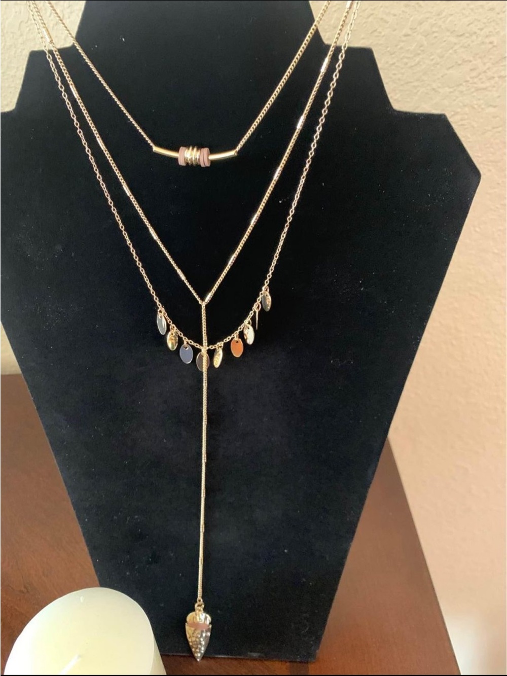 Gold-Tone Layered Y Necklace with Multicolor Discs